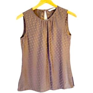 Trina Turk Taupe Brown Silk Sleeveless Polka Dot Top, Size XS (Please See Below)